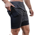 Men's Double Layer Fitness Shorts Drawstring Mesh Lining Elastic Waist Breathable Quick Dry to Beach Pool Summer Male. 