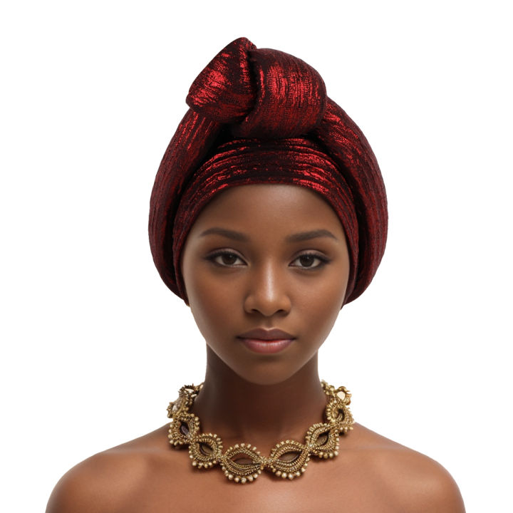 Shining%20Top%20Knotted%20African%20Headtie%20Women's%20Turban%20Cap%20Traditional%20African%20Headdress%20Auto%20Gele%20Head%20Wraps%20Nigerian%20Wedding%20Geles%20-%20Image%204