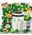 Jungle Theme Birthday Decoration Kit- 37 Pcs Combo Balloon, Bunting for Kids | Animal Theme Birthday Party Decorations | Jungle Safari Theme Birthday Decoration. 