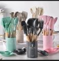 12Pcs Silicone Cooking Utensils Set Wooden Handle Kitchen Cooking Tool Non-stick Cookware Spatula Shovel Egg Kitchenware Beaters. 