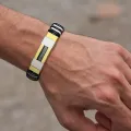Vnox Stainless Steel Bracelet Men Wrist Band Black Grooved Rudder Silicone Mesh Link Insert Punk Wristband Stylish Casual Bangle. 