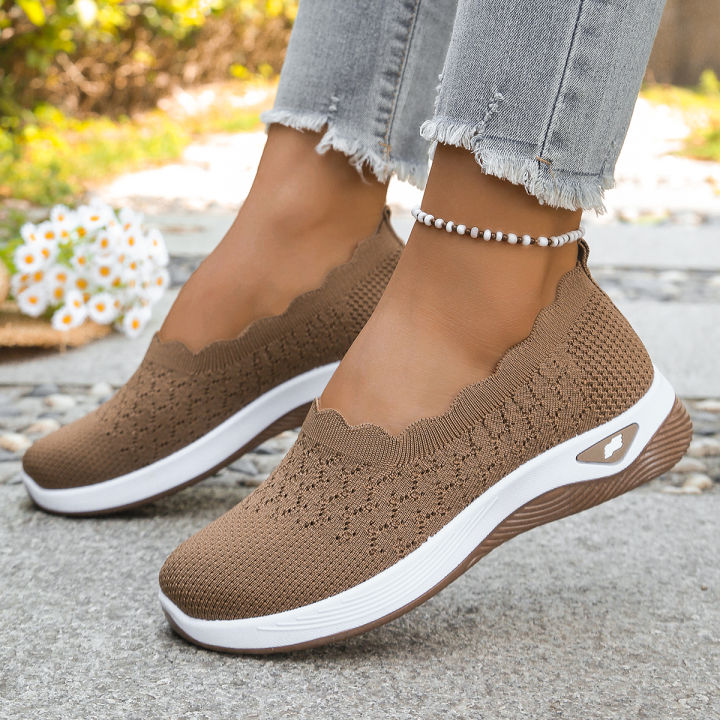Women Shoes Orthopedic Knit Walking Shoes Breathable Slip-On Loafers Soft Non-Slip Wedge Sneakers Comfortable Casual Footwear
