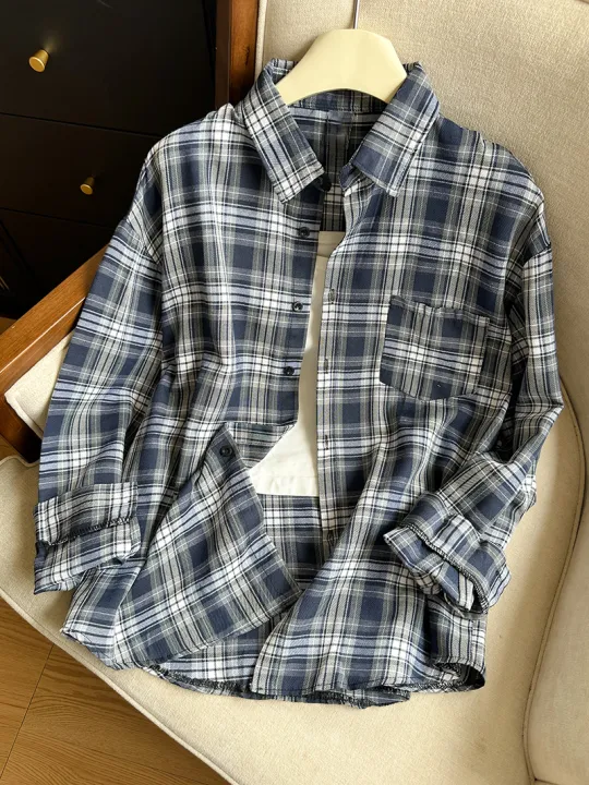 Plaid%20Shirt%20for%20Women%20Button%20Down%20Long%20Sleeve%20Collared%20Check%20Shirt%20Jacket%20Schoolgirl%20Casual%20Weekend%20Outfit%20Spring%20Summer%202026%20-%20Image%205