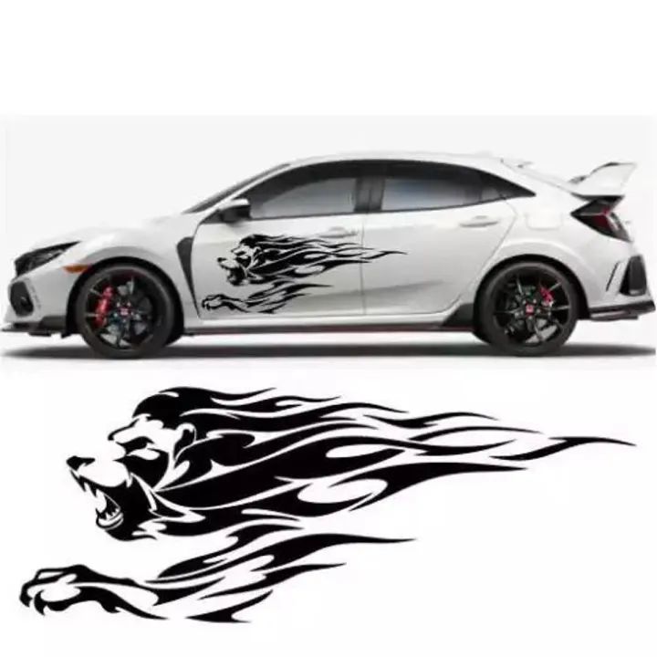 Fire Lion - 2 - Piece For Both Sides - Car Stickers - Car Decals (ALL COLORS AVAILABLE)