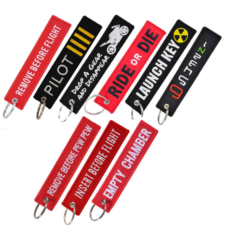 REMOVE BEFORE FLIGHT Keychain Pilot Key Chain for Motorcycles and Cars Backpack Key Tag New Embroidery Key Fobs