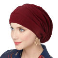 Trendy Crinkle Women's Solid Color Hijab Turban Soft Elastic Indian Bonnet Head Wrap Head Scarf Chemotherapy Cap. 