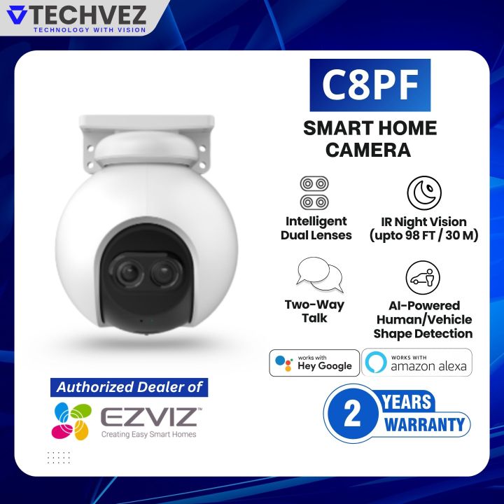 EZVIZ C8PF Dual-Lens Pan/Tilt Wi-Fi Camera, 2MP Full HD, 8× Mixed Zoom, AI Detection, Picture-in-Picture, 30m Night Vision, IP Weatherproof