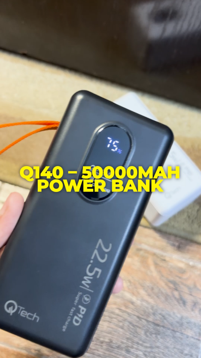 Qtech Q140 Power Bank 50000mAh Fast Charging  22.5W 5 Output Heavy Backup  Best for Load Shedding Travel Long Use
