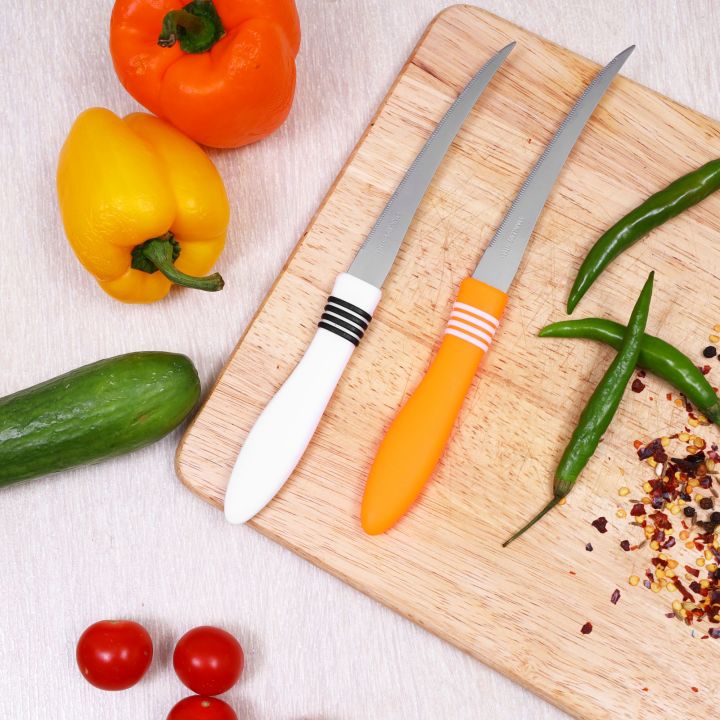 Set of 2 Kitchen Knife, Stainless Steel Multipurpose Table Knife for Dining and Vegetable Chopping, Serrated Edge, 12cm Kitchen Knives Rendom Colors