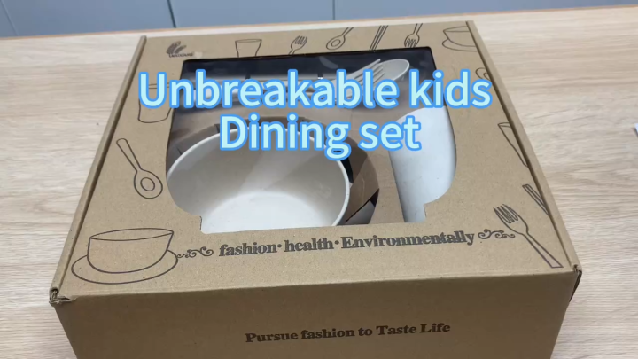 6Pcs/set Eco-friendly Wheat Straw Children Tableware Set Outdoor Tableware Gifts Portable Biodegradable Wheat Bowl Spoon Chopstick Fork Cup Kids Dinnerware Set