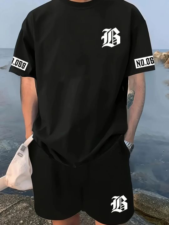 Hot%20Selling%20Summer%20New%20Men's%20Set%20with%20Letter%20Print%20Casual%20Fashion%20T-Shirt%20Short-Sleeved%20Shorts%20Sports%20Outdoor%20Set%20-%20Image%202