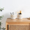 LMETJMA Macrame Makeup Organizer Boho Wicker Pencil Holder Makeup Brush Holder Organizer Comb Brushes Mini Storage Basket.