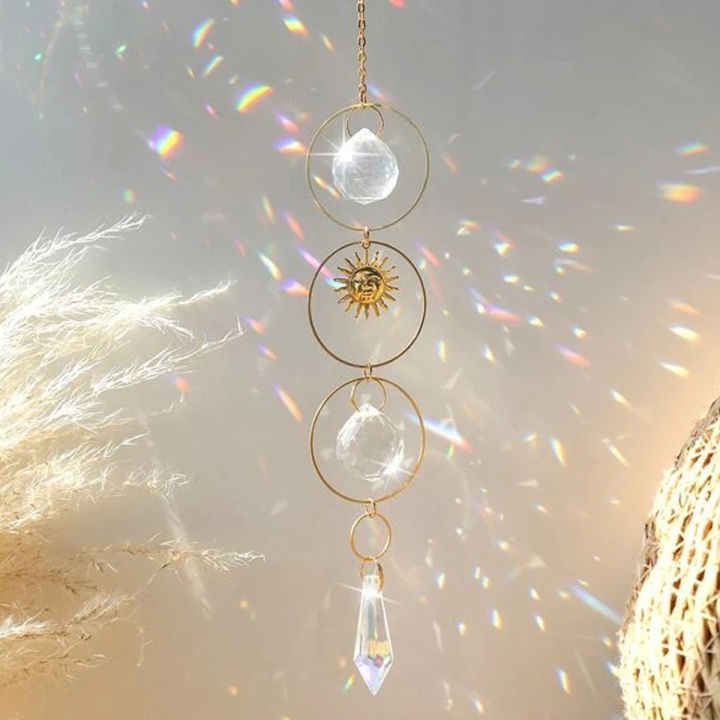 1Pc Sparkling Star Moon CrystalSun ChaserWind ChimesPerfect forHome Decor Wedding Party Hanging and Outdoor Garden Rainbow Maker