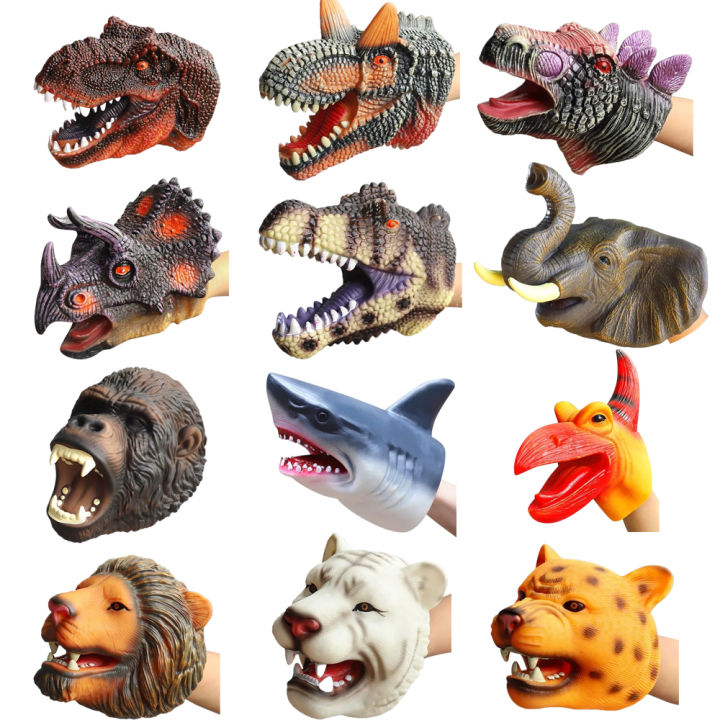 Pet Cat Dog Teasing Hand Puppets Dinosaur Head Model Toy T-Rex Dino Jurass Shark Tiger Park Dolls Dinosaur Worlds Soft Plush Toy