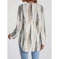 Plus Size Women's Casual New Casual V-neck Printed Fashionable Curved Hem Rolled Sleeve Shirt. 
