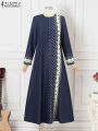 ZANZEA Muslim Fashion Dresses Abaya Women Elegant Long Sleeve Floral Printed Maxi Sundress Vestidos Kaftan IsIamic Robe Ramadan.