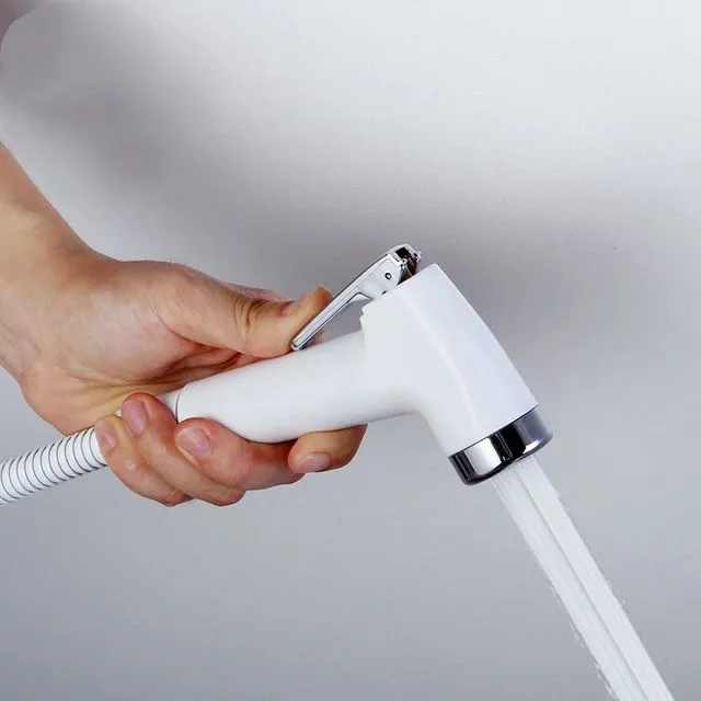 Hand Held Toilet Bidet Sprayer White Plastic Shattaf Bidet Faucet Douche Kit Shower Washer Solid Brass Angle Valve