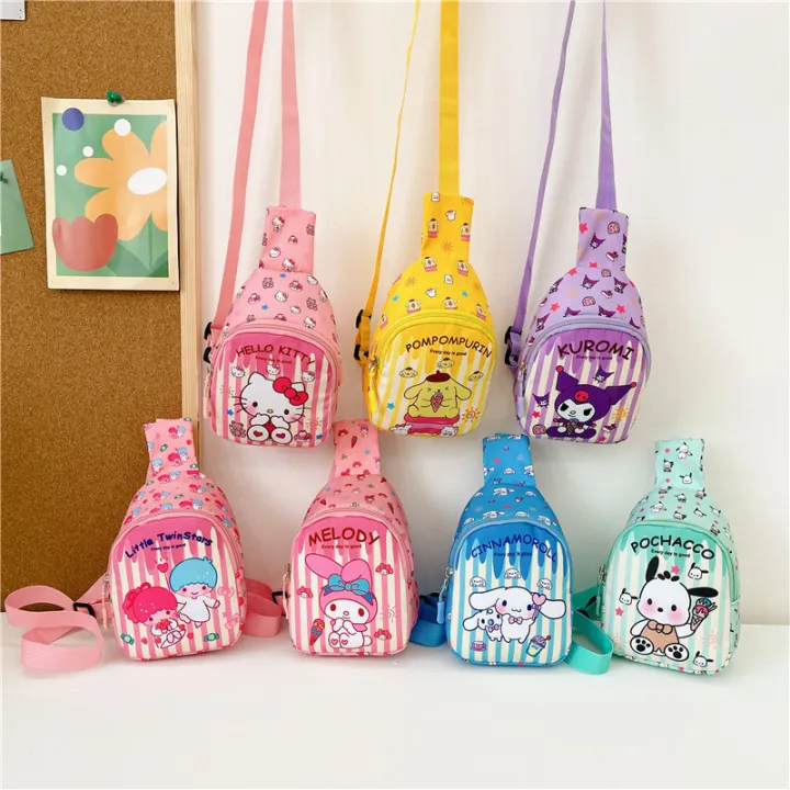 Kawaii Sanrio Children's Shoulder Bag Cinnamoroll Kuromi My Melody Girls Casual Fashion Crossbody Travel Storage Chest Bags Gift