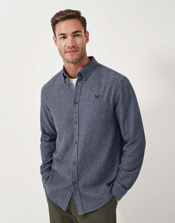 Crew Clothing UK Men’s Flannel Herringbone Shirt – Blue Multi | Regular Fit 100% Cotton | Long Sleeves | Sold by Moonwalk
