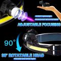Induction Headlamp XPG+COB LED Head Lamp with Built-in Battery Flashlight Multi-function USB Rechargeable 6 Modes Head Torch. 