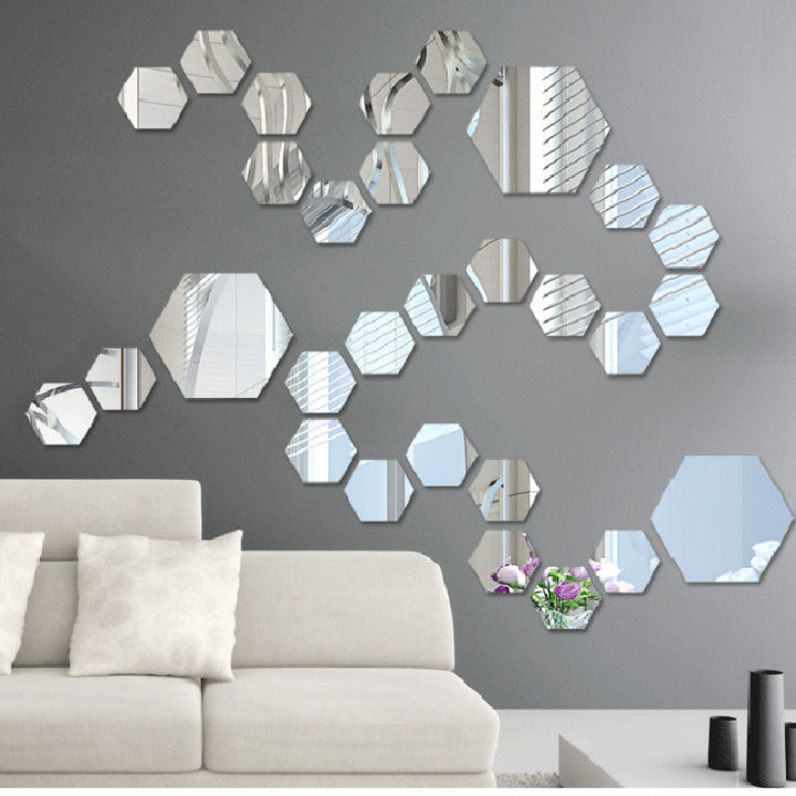 12/24Pcs%203D%20Hexagon%20Mirror%20Wall%20Stickers%20DIY%20Removable%20Self%20Adhesive%20Aesthetic%20Mosaic%20Tiles%20Decals%20Mirror%20Home%20Decoration%20-%20Image%205