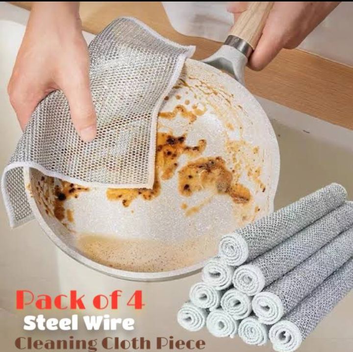 Pack of 4 Kitchen Steel Mesh Wire DisWasher Cleaning Cloth Piece