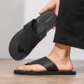 Flip-flops men's summer non-slip leisure indoor open-toed slippers soft bottom light black sandals flip-flops plus size sandals. 