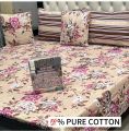 5 Pc Pure Cotton Bedsheet With 2 Pillow Cover & 1 Cuaion Cover King Size Double Cotton Bedsheet. 