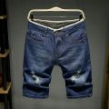Men Denim Shorts Summer New Style Thin Section Elastic Force Slim Fit Short Jeans Male Brand Clothing Light Blue Retro Blue. 