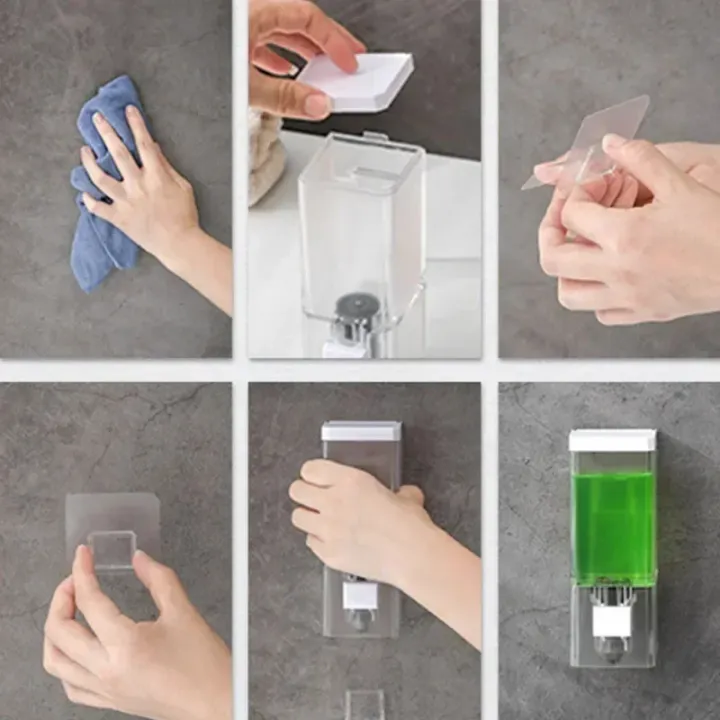 Non-punching%20Manual%20Press%20Soap%20Dispenser%20Wall%20Hanging%20Traceless%20Paste%20Disinfectant%20Bottle%20Bathroom%20Transparent%20Soap%20Dispenser%20-%20Image%205