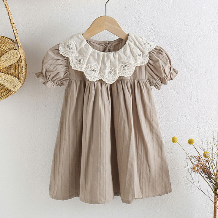 1-6Yrs Kids Baby Dress Summer Girls Sweet Lace Collar Princess Dress New Kids Baby Girls Dress Cotton Children Clothes Dress