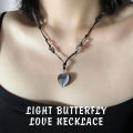 Korean beads love necklace dark heart sweet butterfly style cool light luxury clavicle chain adjustable. 