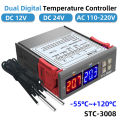 STC-3008 Dual Digital Temperature Controller Two Relay Output Thermostat Heater with Probe 12V 24V 220V Home Fridge Cool Heat. 