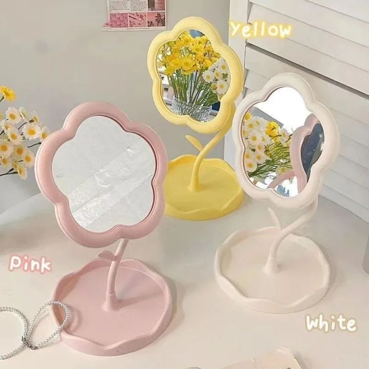 Desktop Flower Mirror Creative Dorm Room Decor Makeup Vanity Mirror Gao Yan Style High Aesthetic Value Bedroom Home Decoration