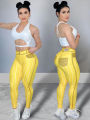 Women High Waist Sports Leggings Stripe Print Stretchable Yoga Pants Tight Fitness Workout Gym Push Up Causal Pant.