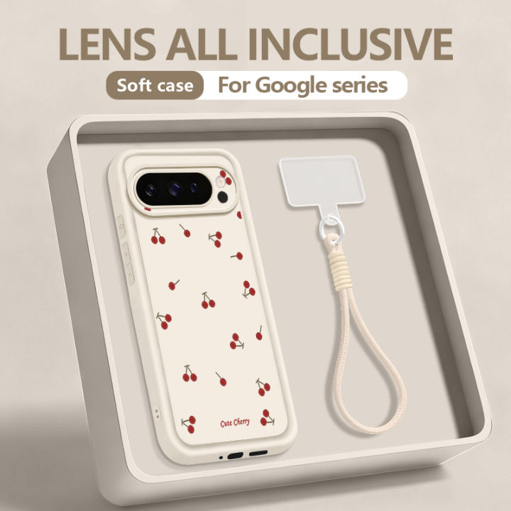 Cherry Printed Phone Case For Google Pixel 10 9 8 7 Pro 9A 8A 7A 10 9 Pro XL Shockproof Soft TPU Lanyard Cover For Pixel 10 Pro