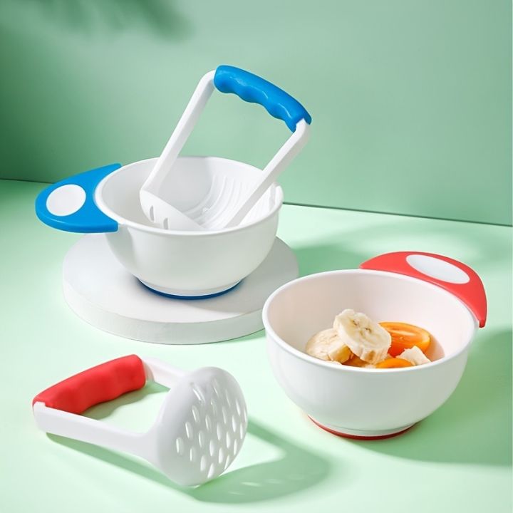 Baby Food Masher Handmade Grinding Bowl Fruits /Vegetables Masher Bowl Children Infant Food Mills Kids Fine Grinding Rod Bowl for Baby