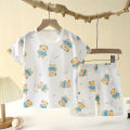 Popular in SummCottonSafe Baby Children Clothes  Set Cute Cartoon Short Sleeve Home Pajama Set Sleepwear Soft Breathable. 