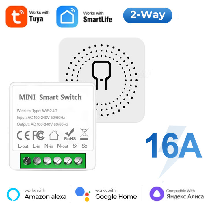 Mini 16A WiFi Switch Smart Life App 2 Way Control Smart Home Automation Module Interruptor Work for Alexa  Home