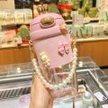 500ml Cute Rabbit Ear Plastic Water Bottles With Straw For Girls Kids Portable Strap Student Bottle With Cup Cover. 