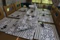 Ivory Scroll Work Dining Table set Table Runner Table Mats Tissue box cover and cutlery Holder Dining Table set for 8. 