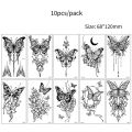 10pcs Black Flower Butterfly Moon Pattern Tattoo Stickers For Hand And Body Makeup Waterproof Temporary Tattoos For Women. 