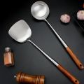 304 Stainless Steel Spatula Spoon With Wooden Handle Lengthened Cooking Spoon Anti-Scalding Cooking Shovel Kitchenware. 