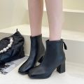 Winter Square Toe Elegant Banquet Women's Shoes Fashionable Square Heel Comfortable Short Boots High Heel Warm Knight Boots. 