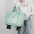 Trolley Large Capacity Folding Travel Bag | luggage bag with wheels Lightweight Waterproof Carry on Luggage Bag with Fixed Strap | Dry and Wet Separation Foldable Travel Duffel Bag. 