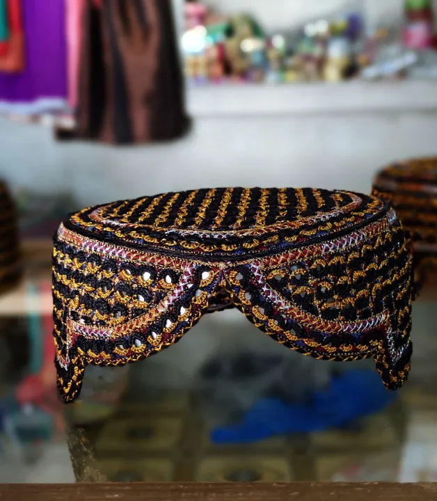 Handmade%20Cultural%20Sindhi%20Topi%20made%20with%20Commando%20CTC,%20Golden%20Muka,%20Multicoloured%20Pasham%20&%20Mirror%20-%20Image%205