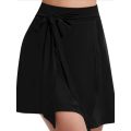 Plus Size 1XL-5XL Women's High-Waisted Tennis Skirt with Pockets Elegant Solid Black Skirt.