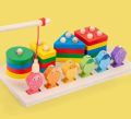 Montessori Wooden toy 2 in 1 fishing column Sorting game. 