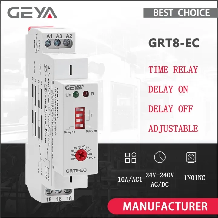 GEYA GRT8-EC 10A Dual function Timer Relay on Delay or off Delay Relay ...