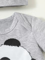 3Pcs Baby Boys Short Sleeve Cartton Panda Pansuit For Spring/Summer Casual Cute Sets+Hat.